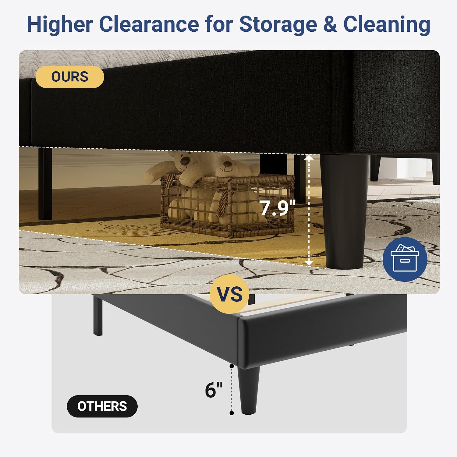 Allewie Queen Bed Frame, Velvet Upholstered Platform Bed with Adjustable Headboard, Horizontal Channel Design, Wood Slat Support, No Box Spring Needed, Noise Free, Easy Assembly, White