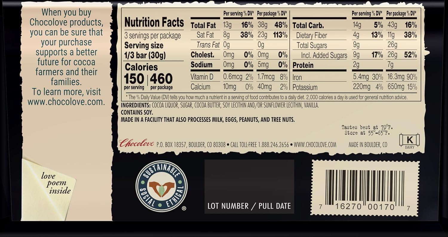 Chocolove, Bar Chocolate Dark Strong 70%, 3.2 Ounce