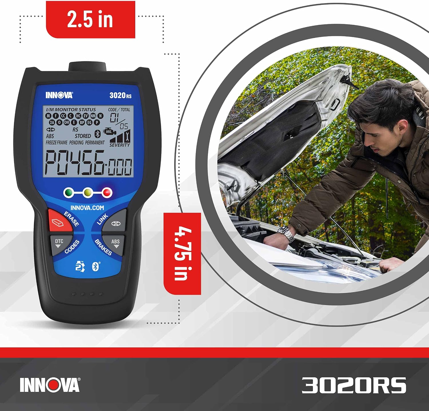 INNOVA 3020RS Fast & Easy-to-Use Check Engine Code Reader, OBD2 Scan tool for ABS Clear with Fix & Part Recommendations, Maintenance Schedules