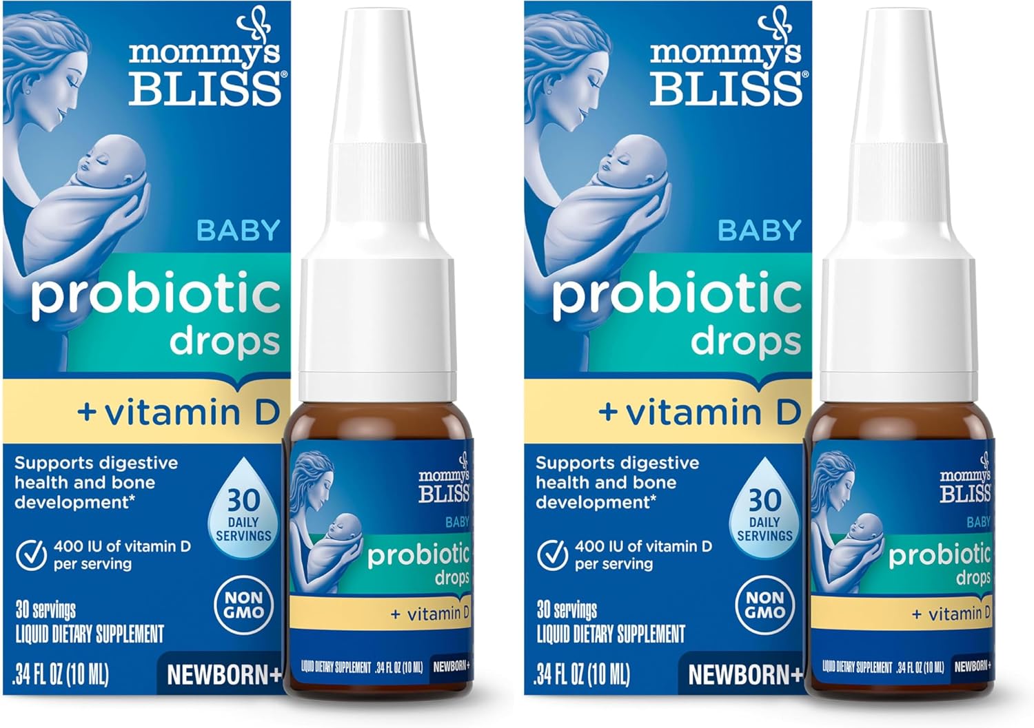 Mommy's Bliss Baby Probiotics + Vitamin D Drops, Supports Digestive Health & Immune Function*, 400IU Vitamin D , Supports Bone Development*, Newborns+, Flavorless, 0.34 Fl Oz (30 Servings)