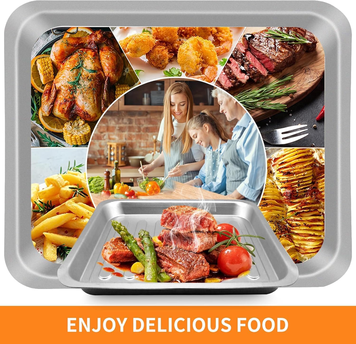 Air Fryer Grill Pan for Emeril Lagasse Everyday 360 Air Fryer, 12''×10'' Stainless Steel Air Fryer Accessories Replacement Crisper Tray Bake Pan, Not fit for Emeril Lagasse 26 QT 25 QT French Door