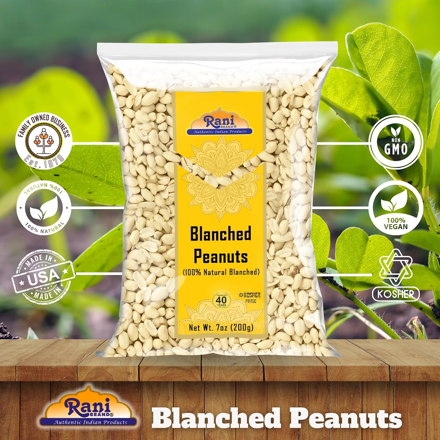 Rani Peanuts, Raw Whole With Skin (uncooked, unsalted) 14oz (400g) ~ All Natural | Vegan | Kosher | Gluten Friendly | Fresh Product of USA ~ Spanish Grade Groundnut/Red-skin