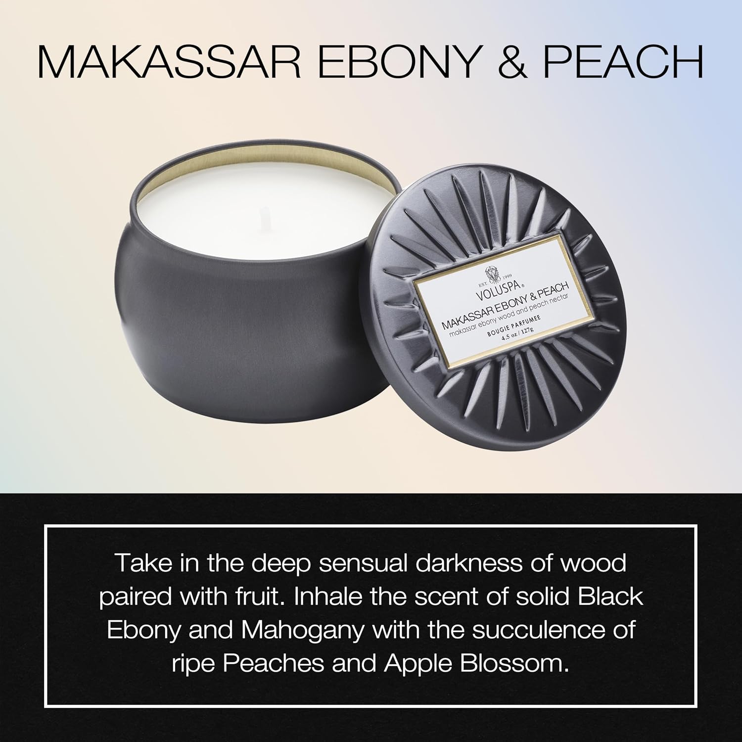 Voluspa Bourbon Vanille, Mini Tin Candle, 4 oz, 25 Hour Burn Time, Coconut Wax for Clean Burning, Handcrafted in the USA