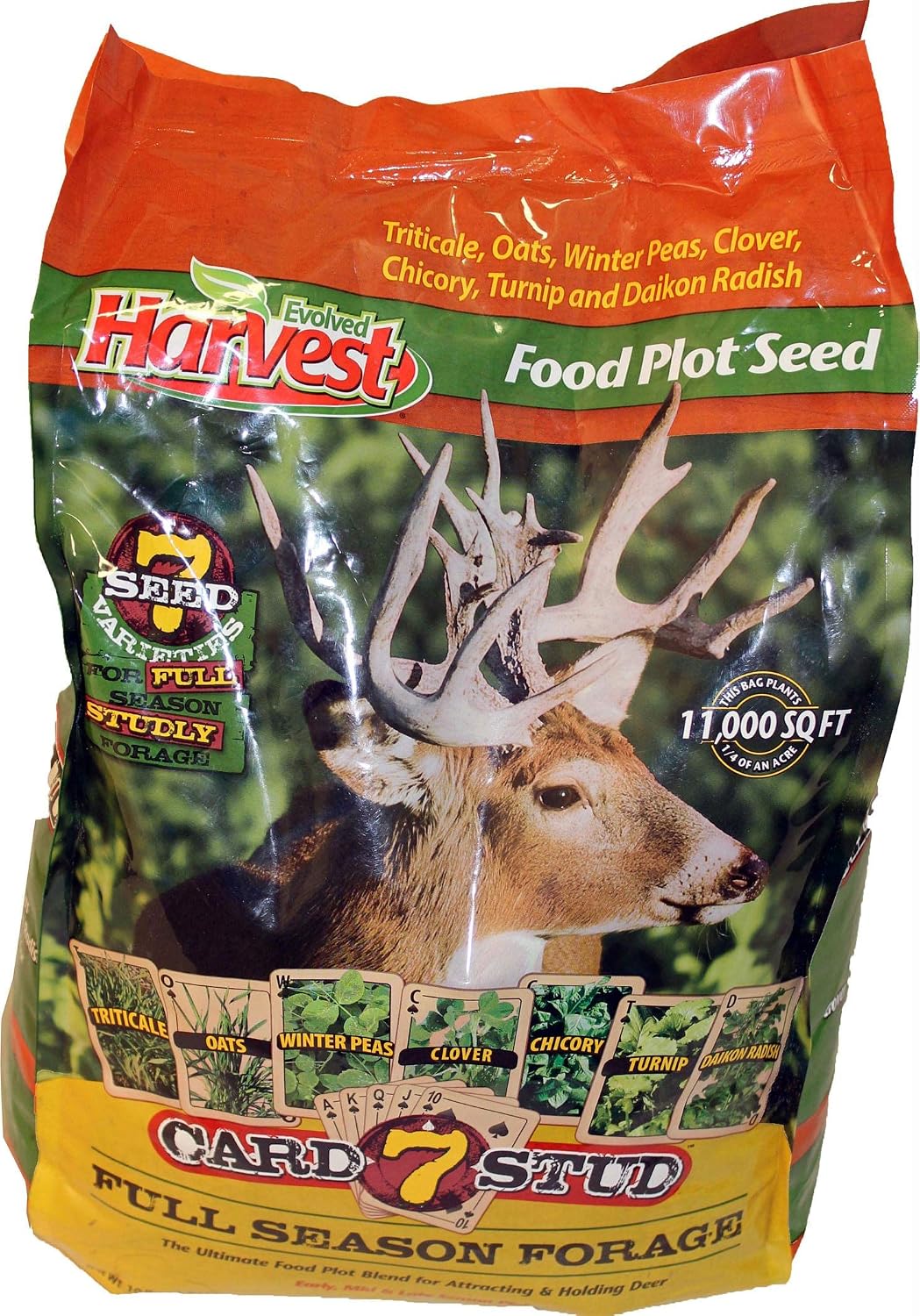 Evolved Harvest 7 Card Stud Adaptive Food Plot Seed - Full Season High-Protein & Minerals Forage for Deer