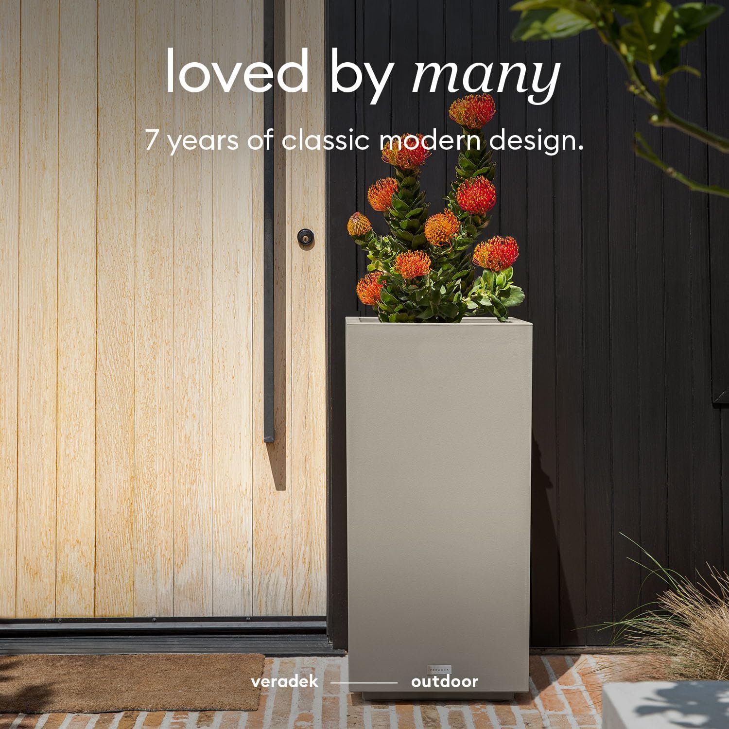 Veradek Block Series Pedestal Planter - Tall Rectangular Outdoor Planter | Made From Durable Plastic Featuring a Removable Insert Bucket. Modern Porch/Patio Décor for Plants and Flowers