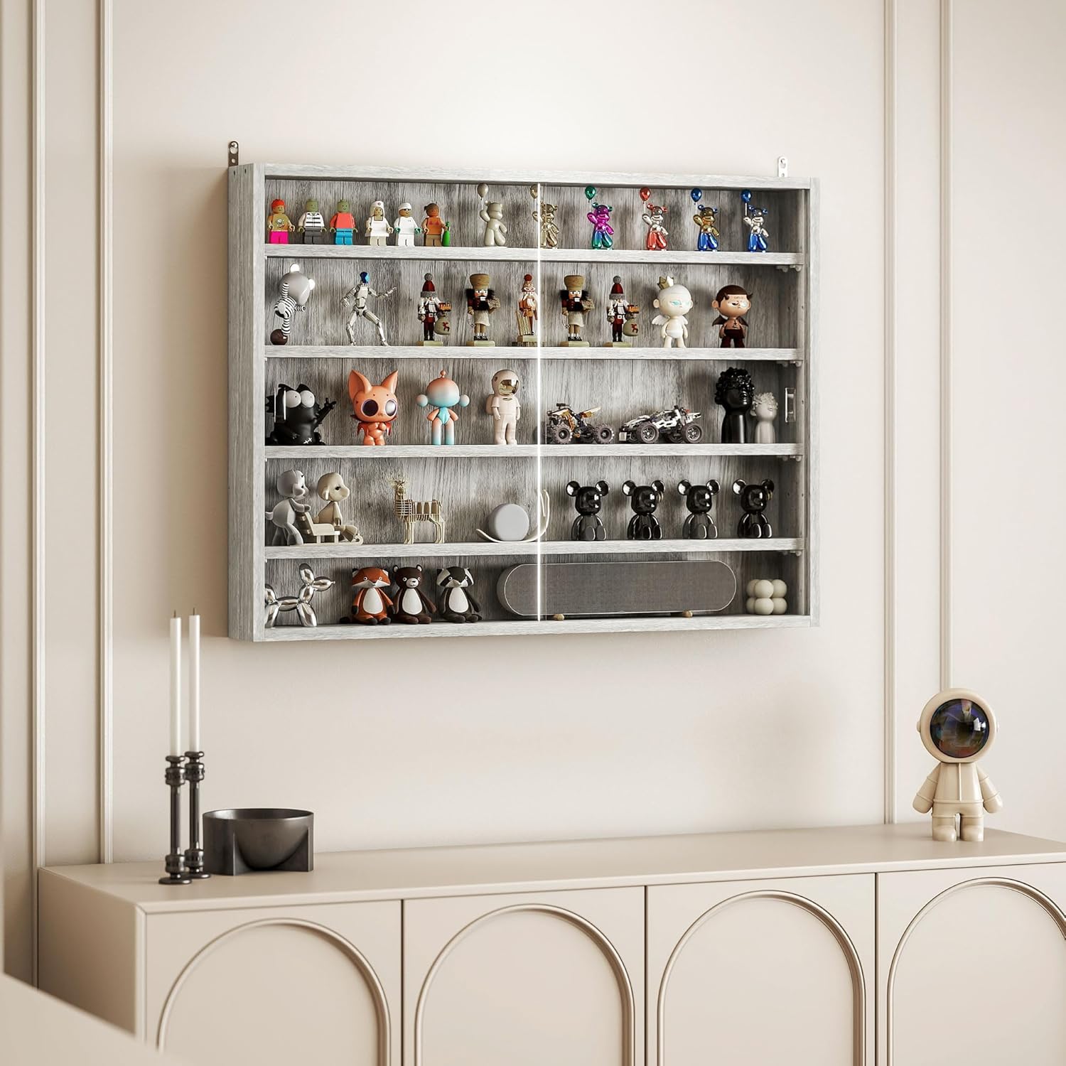 HOMCOM 5-Tier Display Cabinet, Glass Door Cabinet with Adjustable Shelves, Wall-Mounted Display Case for Playroom, Bedroom, Black