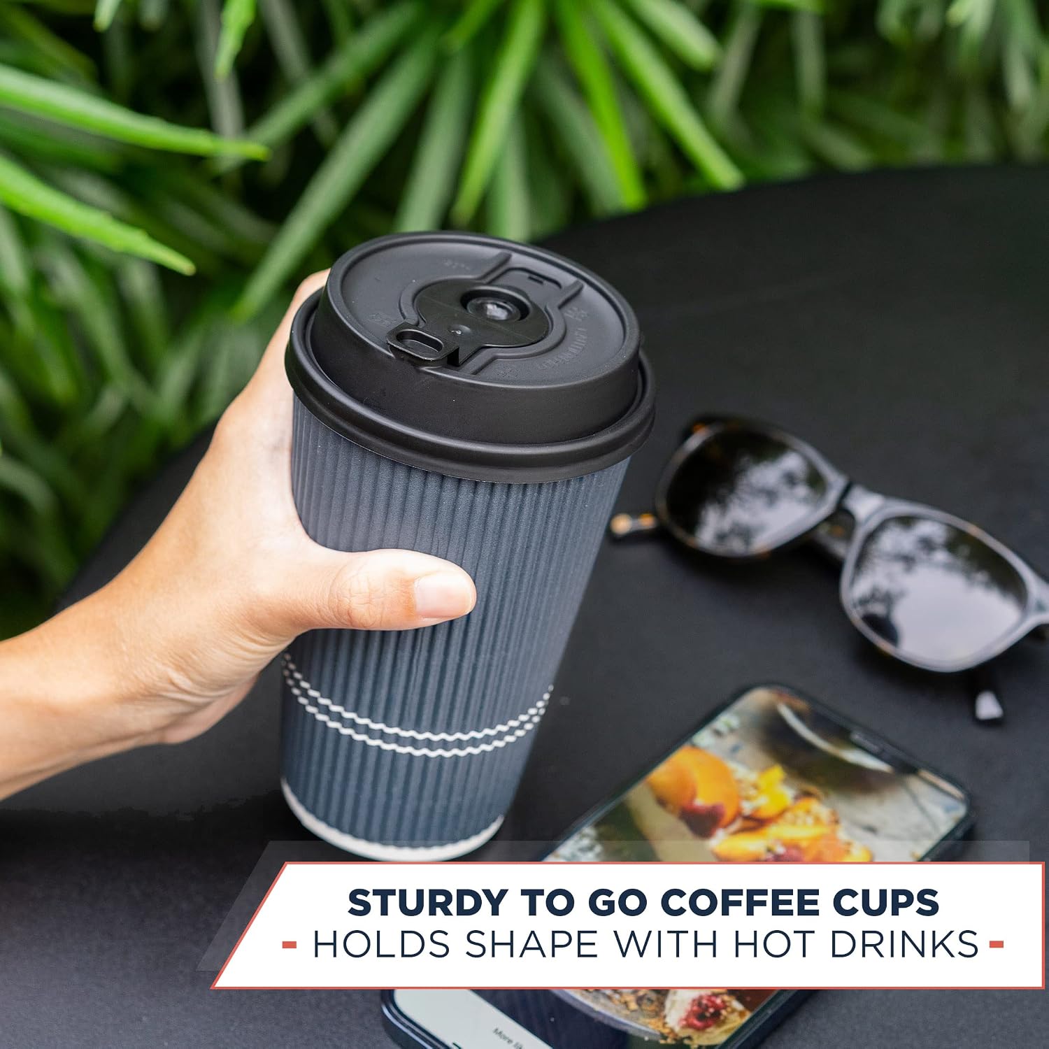 Disposable Coffee Cups With Lids - (80 set) 12 oz Paper To Go Coffee Cups With Resealable Lids Prevent Leaks! Travel Insulated Hot Beverage Drink Cup. Will Not Bend With Heat or Burn Fingers