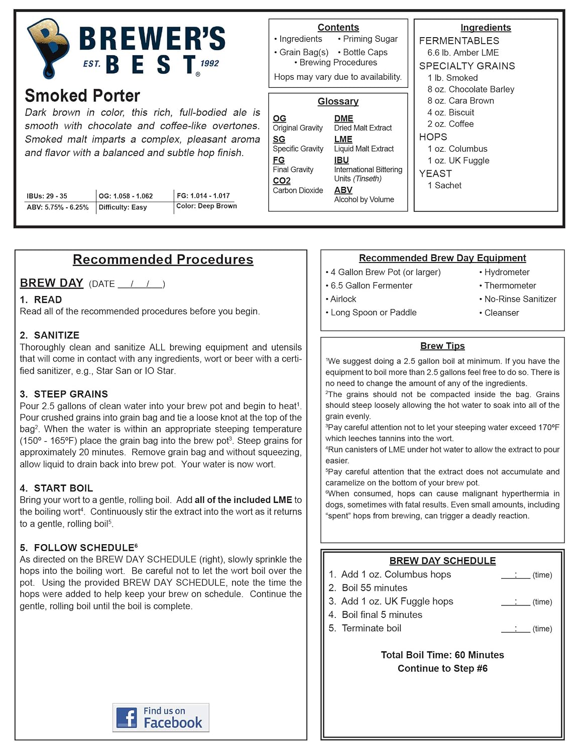 Brewer's Best - 1033 - Home Brew Beer Ingredient Kit (5 gallon), (Smoked Porter) Brown