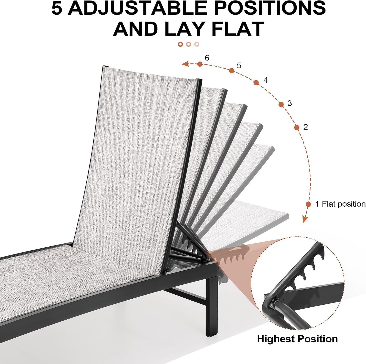 Crestlive Products Outdoor Pool Lounge Chairs Set of 2 with Side Table, Adjustable Five-Position Recliner for Beach, Pool, Sunbathing, Lawn