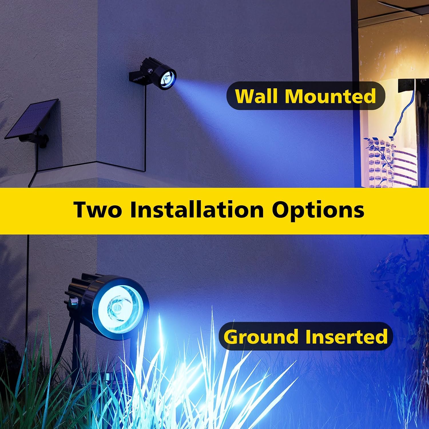 T-SUN Solar Spot Lights Outdoor, Dual Head Solar Spotlights, Cool White | IP65 Waterproof, 2 Brightness Modes, Dusk to Dawn Solar Uplights for Garden, Yard, Pathway, Patio, Lawn