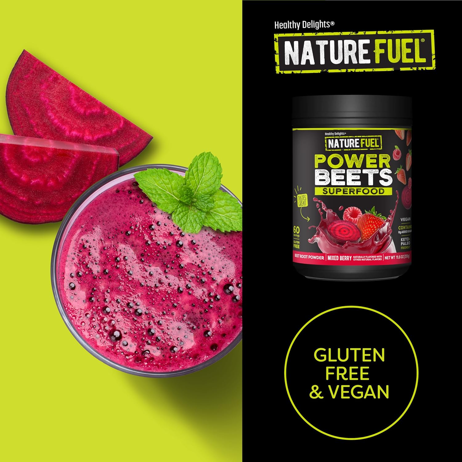 SlimFast Nature Fuel Power Beets Powder, Delicious Mixed Berry, 60 Servings | Concentrated Superfood Supplement, Non-GMO