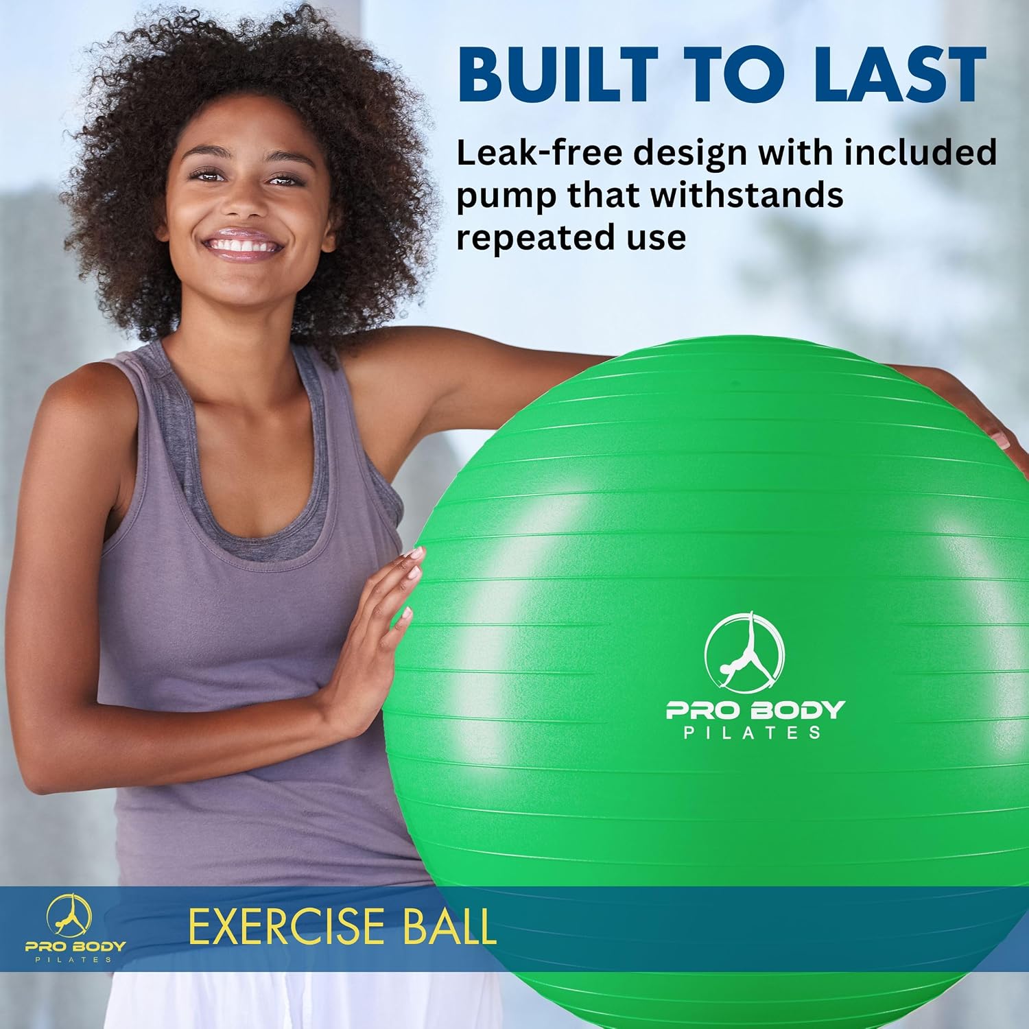 ProBody Pilates Yoga Ball - Gym Grade Exercise Ball | Sizes 45/55/65/75/85 cm, 880 lb Load, CA 10P Cert, PT & Prenatal Use, Recommended by OBs, Pump