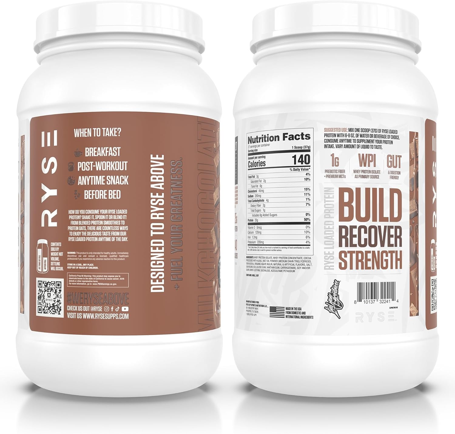 RYSE Loaded Protein Powder - Peanut Butter Cup - 25g Whey Protein Isolate & Concentrate with Prebiotic Fiber & MCTs - Low Carb, Low Sugar