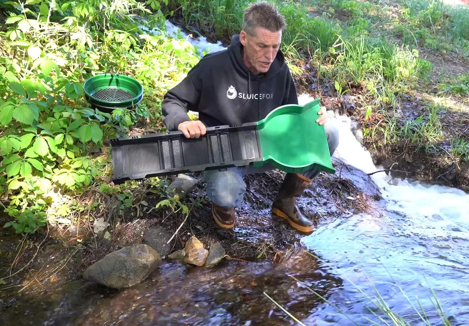 Portable Expandable Sluice Box for Gold Mining and Prospecting; Includes Miner's Moss, Hungarian Style riffles, and deep V riffles. Essential Tool for Gold panning Kits