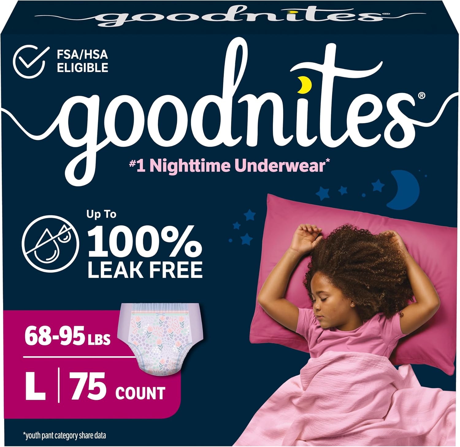 Goodnites Girls' Nighttime Bedwetting Underwear, Size S/M (43-68 lbs), 14 Ct, Packaging May Vary