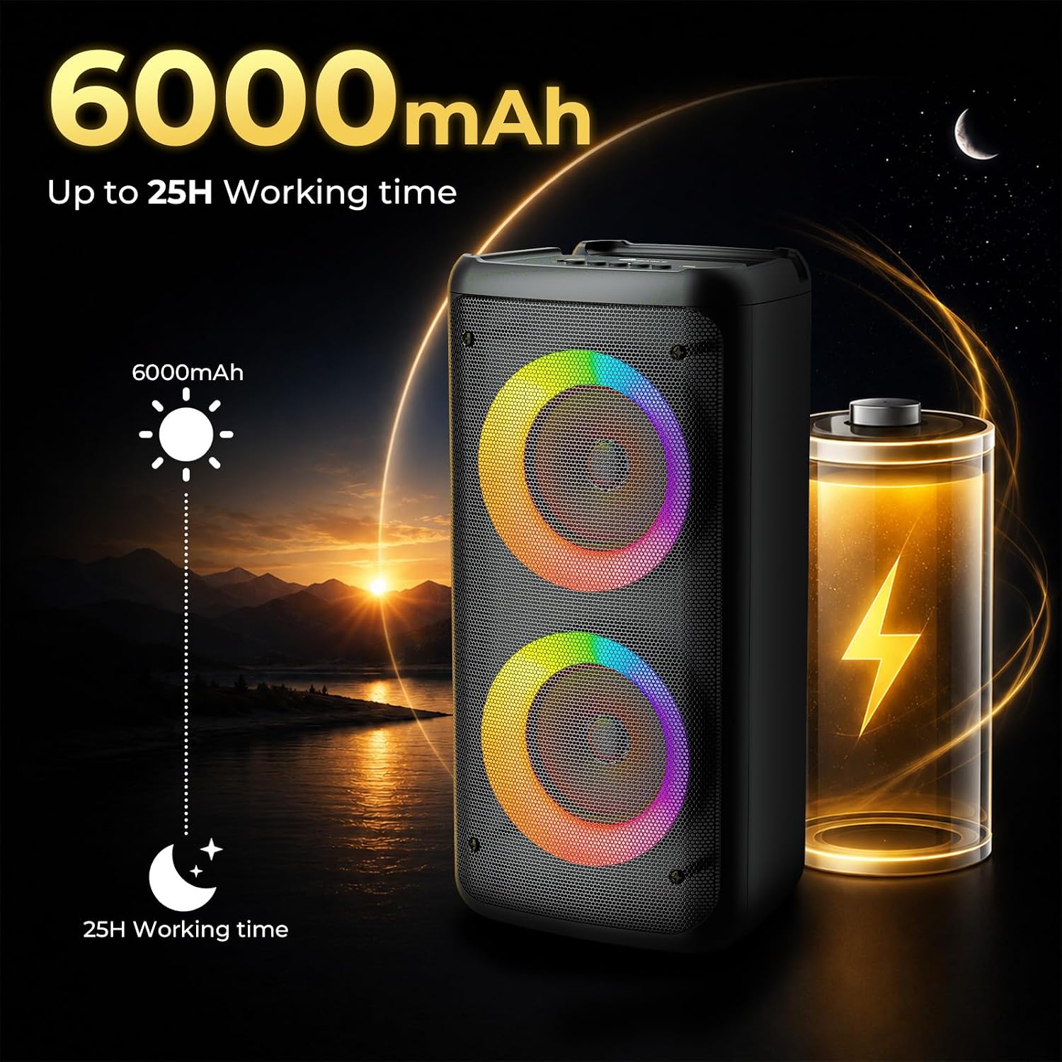 Bluetooth Speaker with 2 Wireless Microphones, 30W Big Party Speaker for Adults Kid Karaoke with Lights