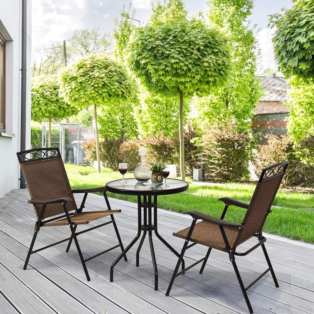 S AFSTAR 3-Piece Bistro Set, Patio Furniture Set for Outdoor Poolside Balcony Garden Yard, 28" H Outdoor Round Table and 2-Pack Folding Chairs