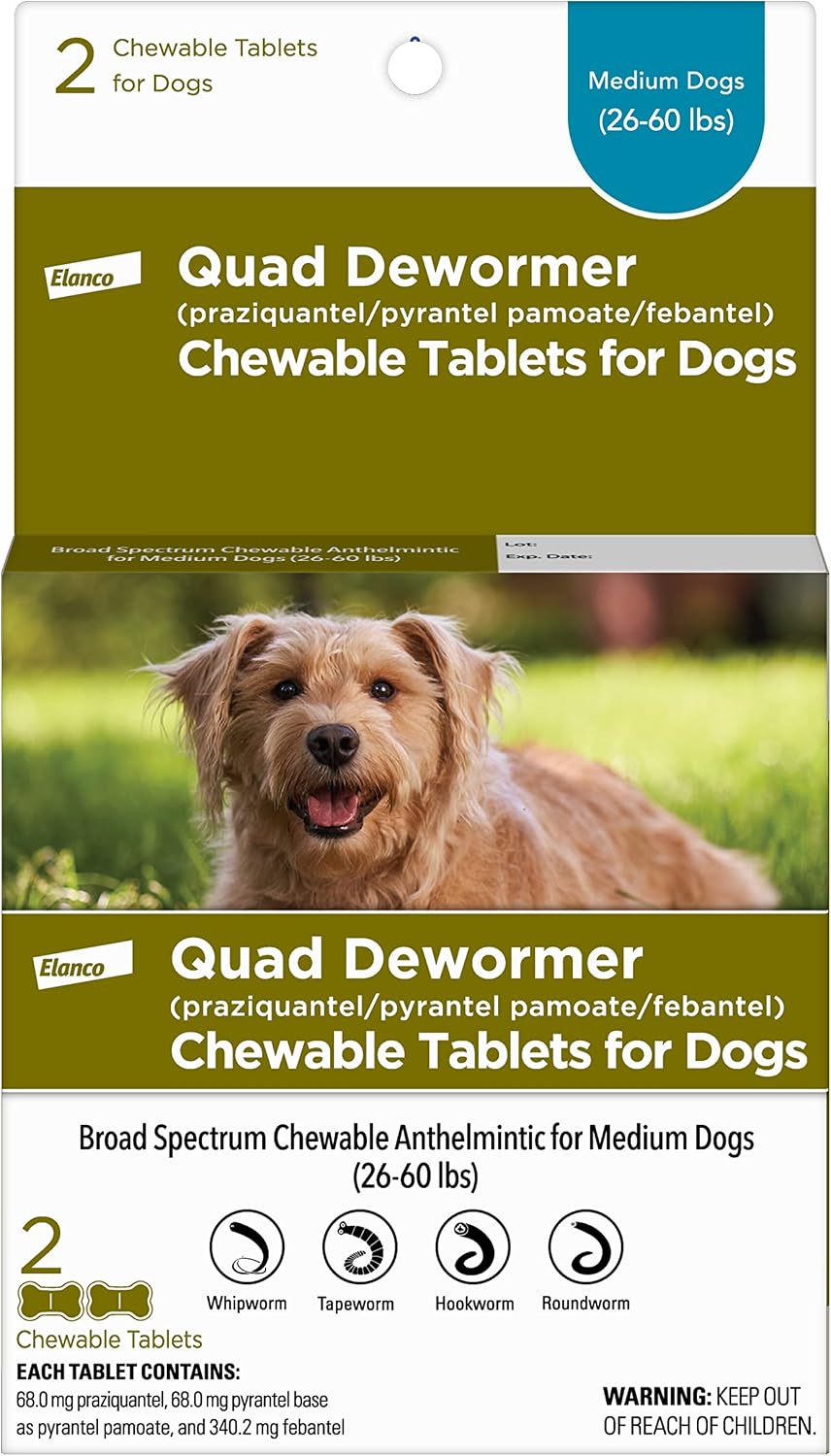 Elanco Chewable Quad Dewormer for Large Dogs, 45 lbs and over, 2 chewable tablets | For dogs 45 lb and over