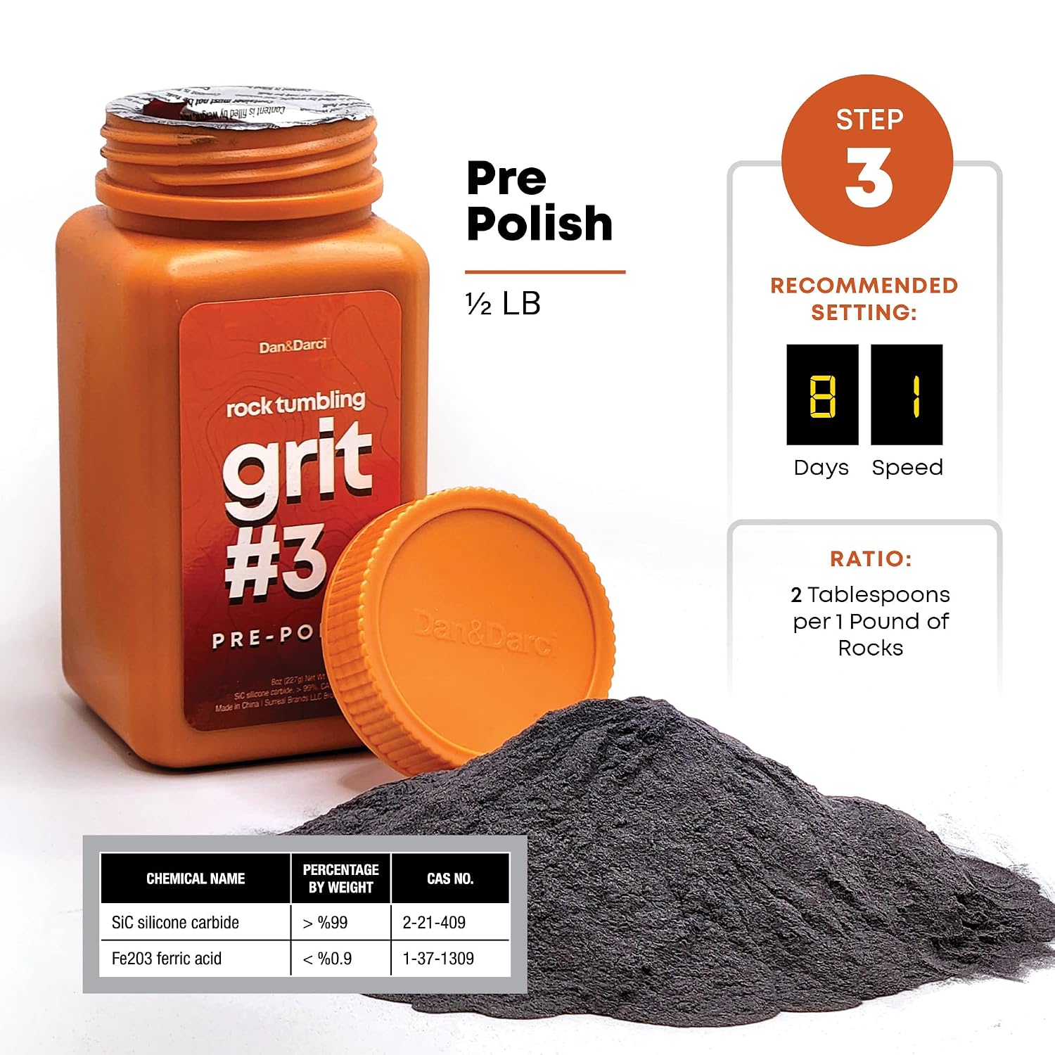 Rock Tumbler Grit Refill Kit - 3.5 Pounds Grits Media + Poly Plastic Pellet