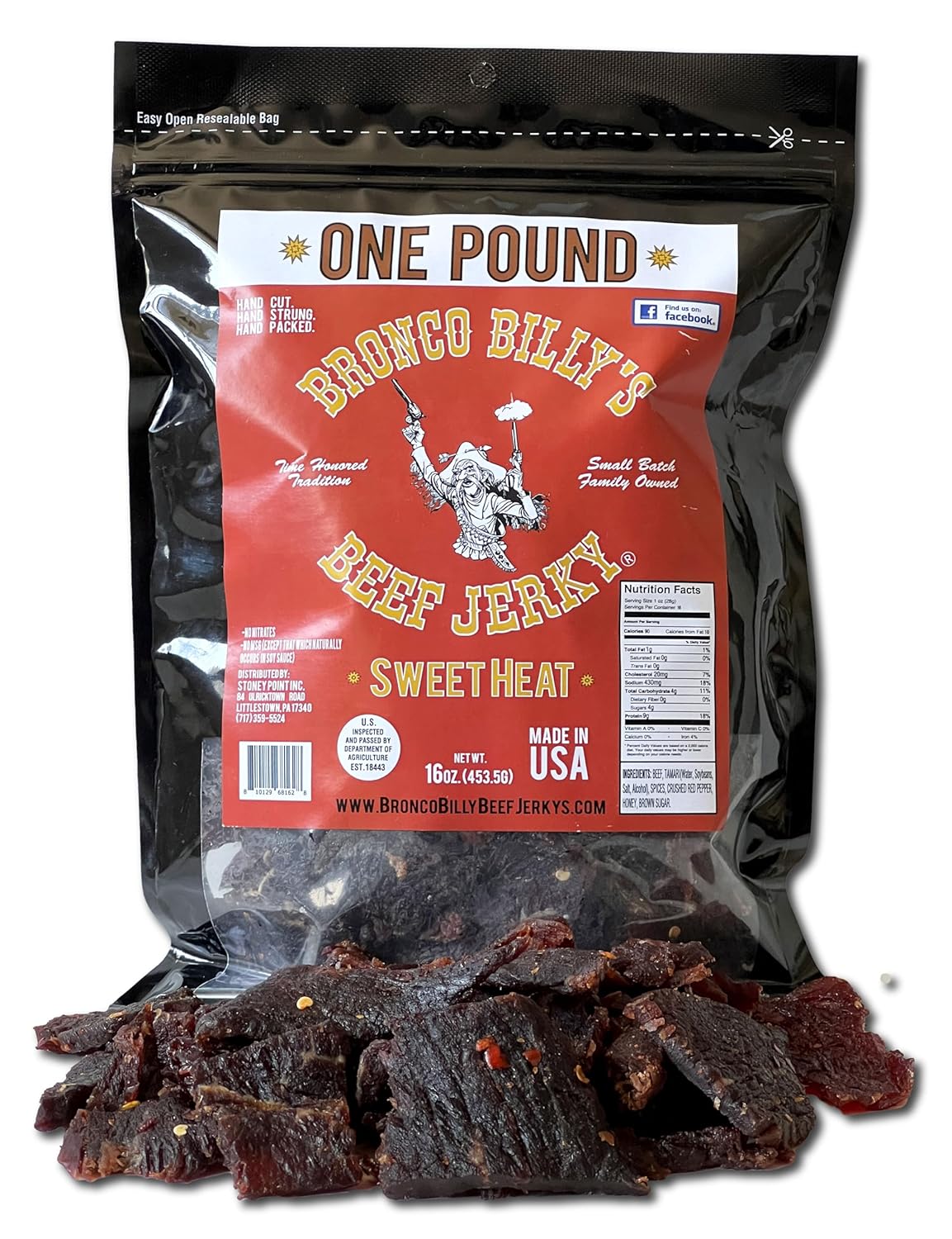 Bronco Billy's Beef Jerky Hickory Smoked Old Country Half Pound Resealable Bag