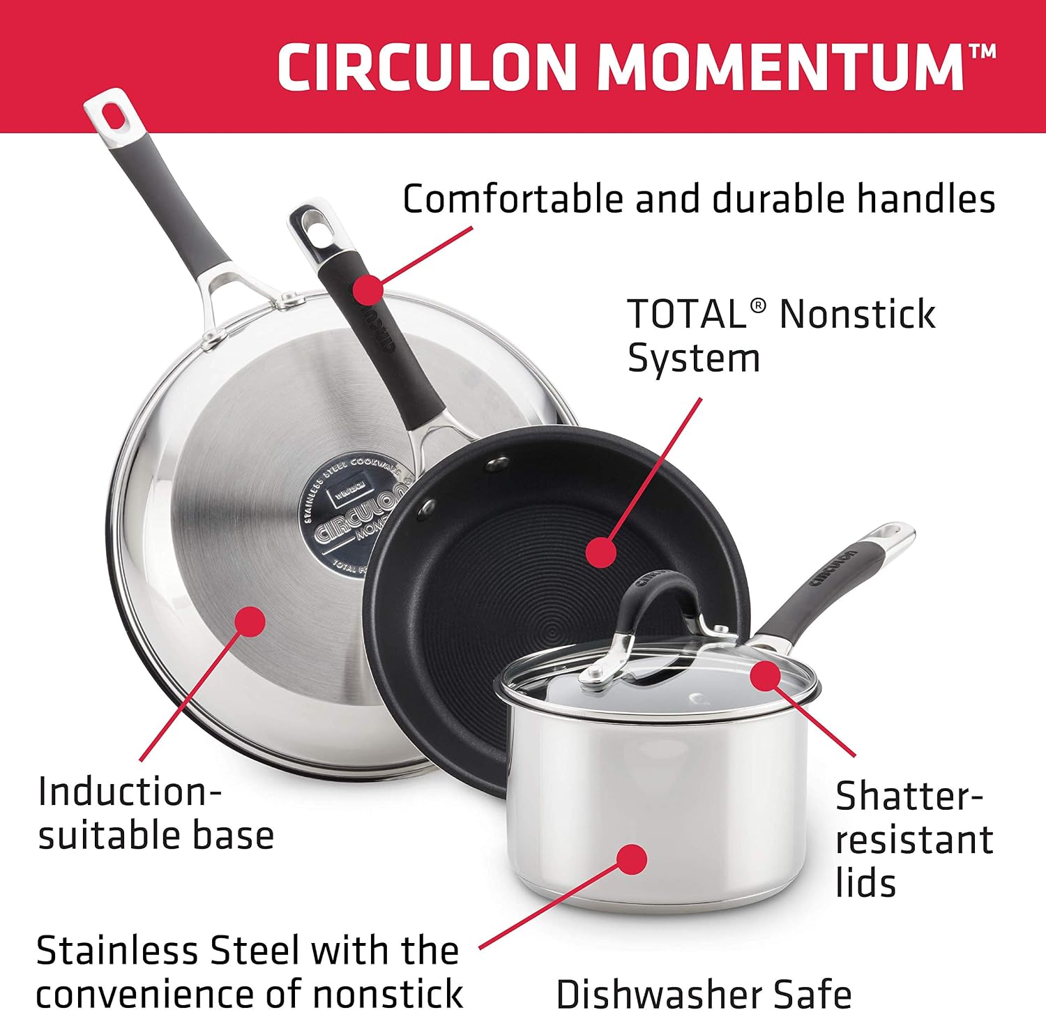 Circulon Momentum Stainless Steel Nonstick 2-Quart Covered Saucepan