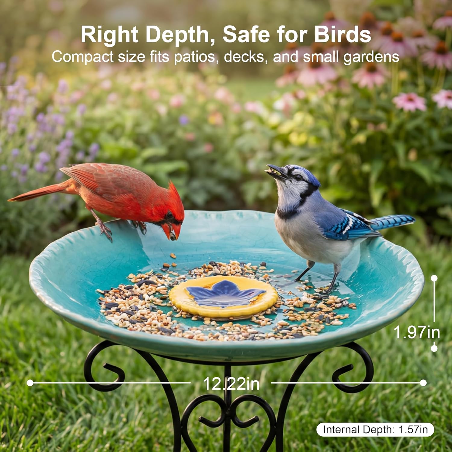 Topadorn 2" Depth Ceramic Birdbath & Birdfeeder for Small Birds Outdoors