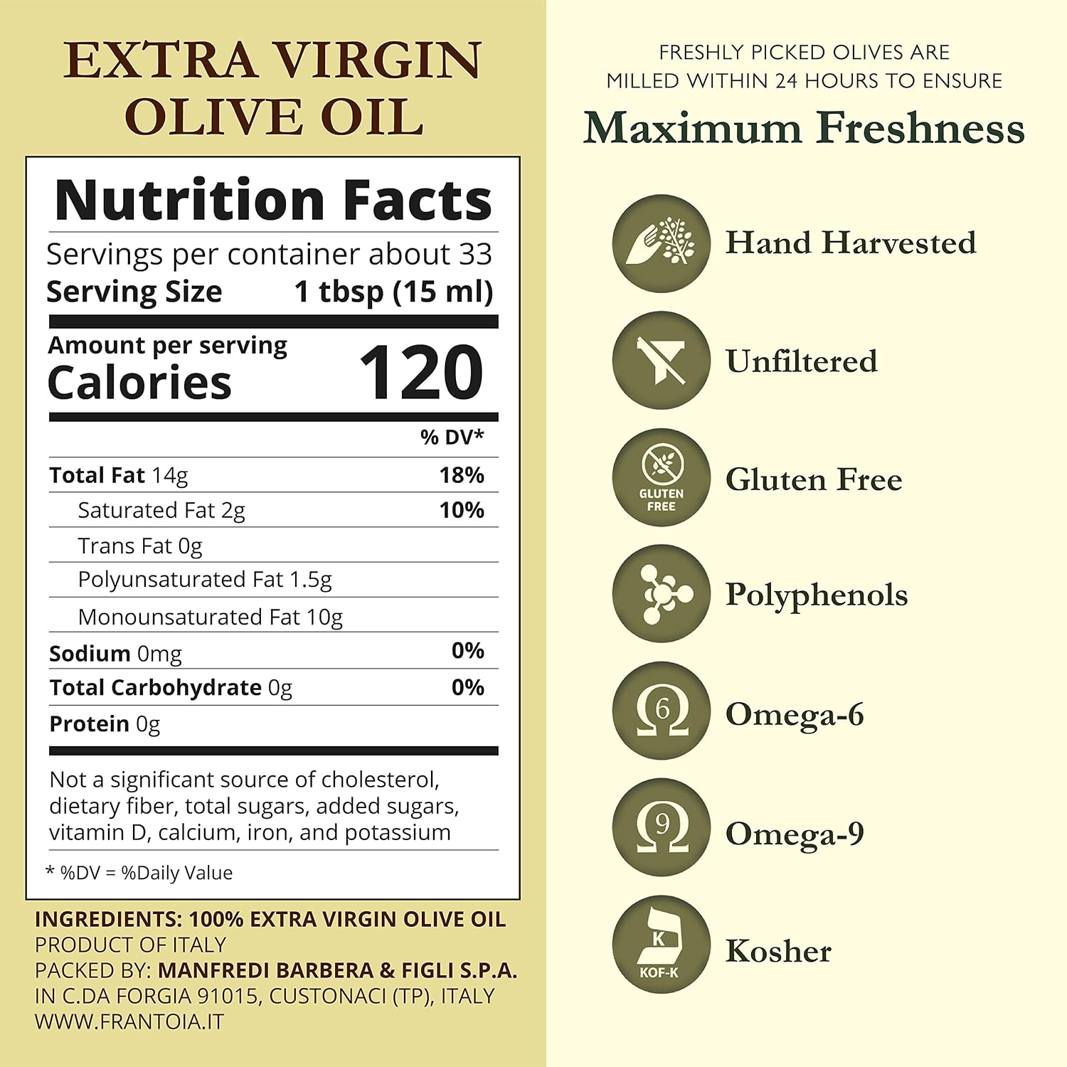 Frantoia Extra Virgin Olive Oil, 101.4 Fl Oz (3L Tin) – Award-Winning Sicilian EVOO Made from Biancolilla