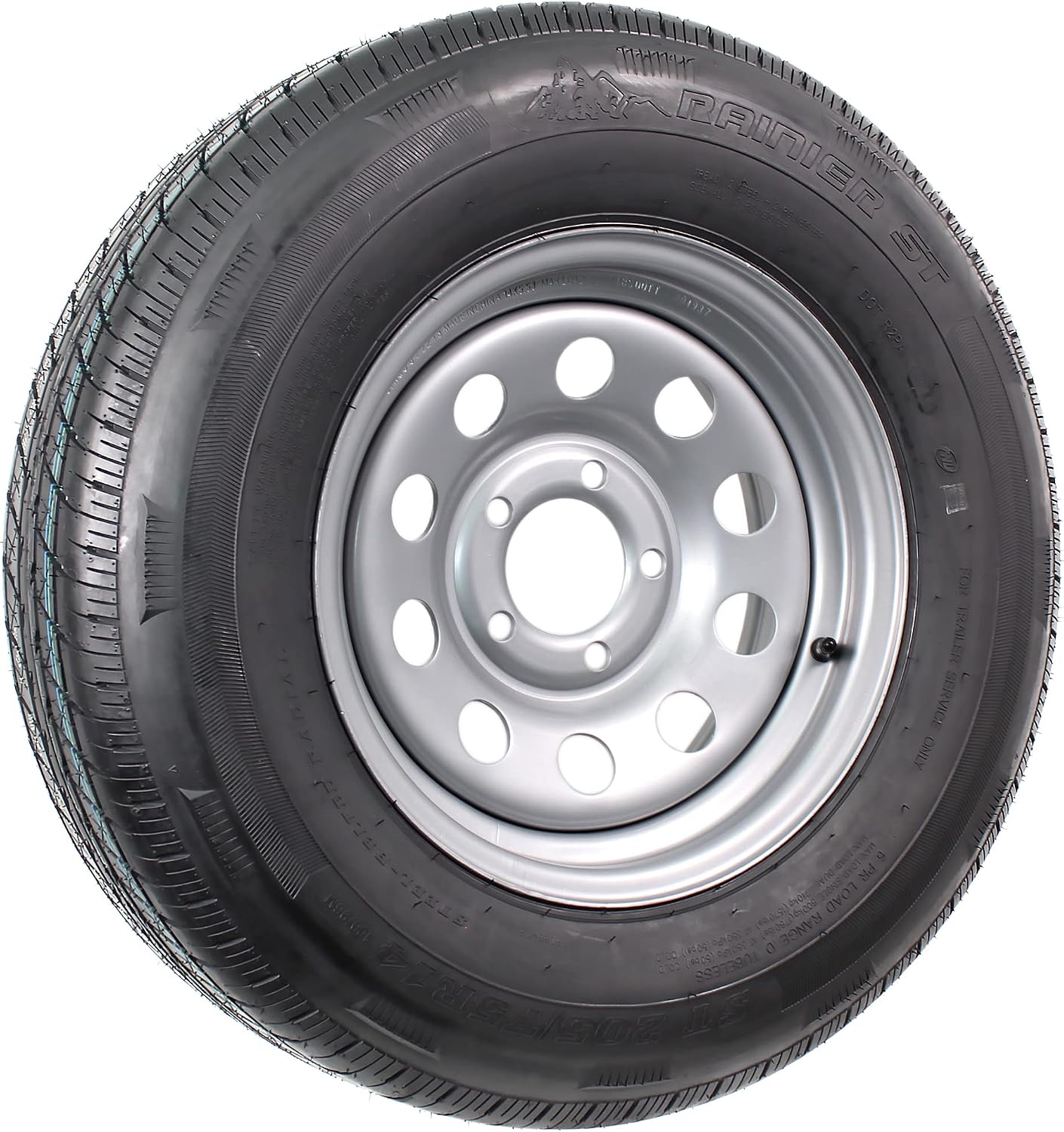 eCustomrim Radial Trailer Tire Rim Assembly ST205/75R14 14 Inch 5 Lug Grey | 5 On 4.5 Inch Center Bolt Pattern, Silver Wheel