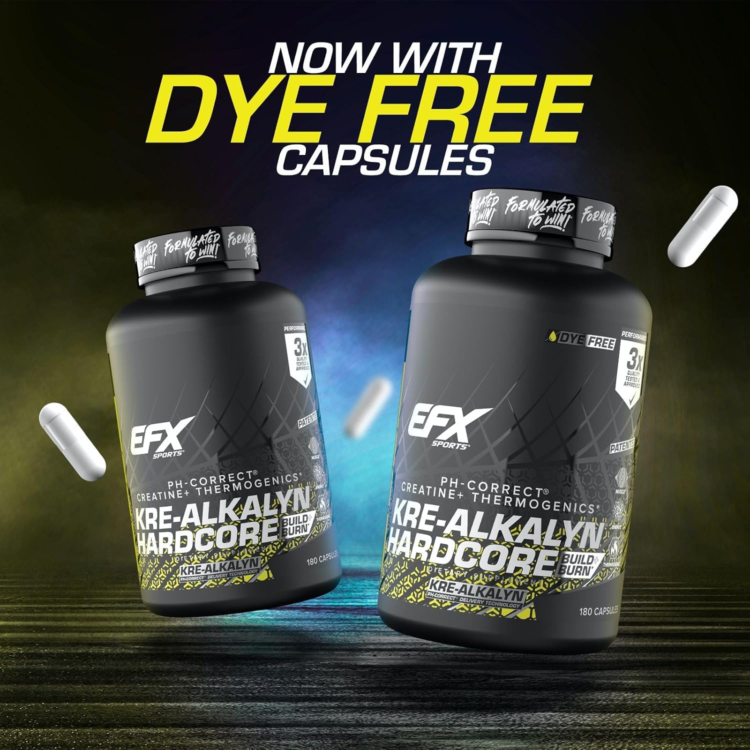 EFX Sports Kre-Alkalyn Hardcore | Thermogenic pH Correct Creatine Monohydrate Pill Supplement | Energy & Strength Pre Workout | 40 Servings, 120 Capsules