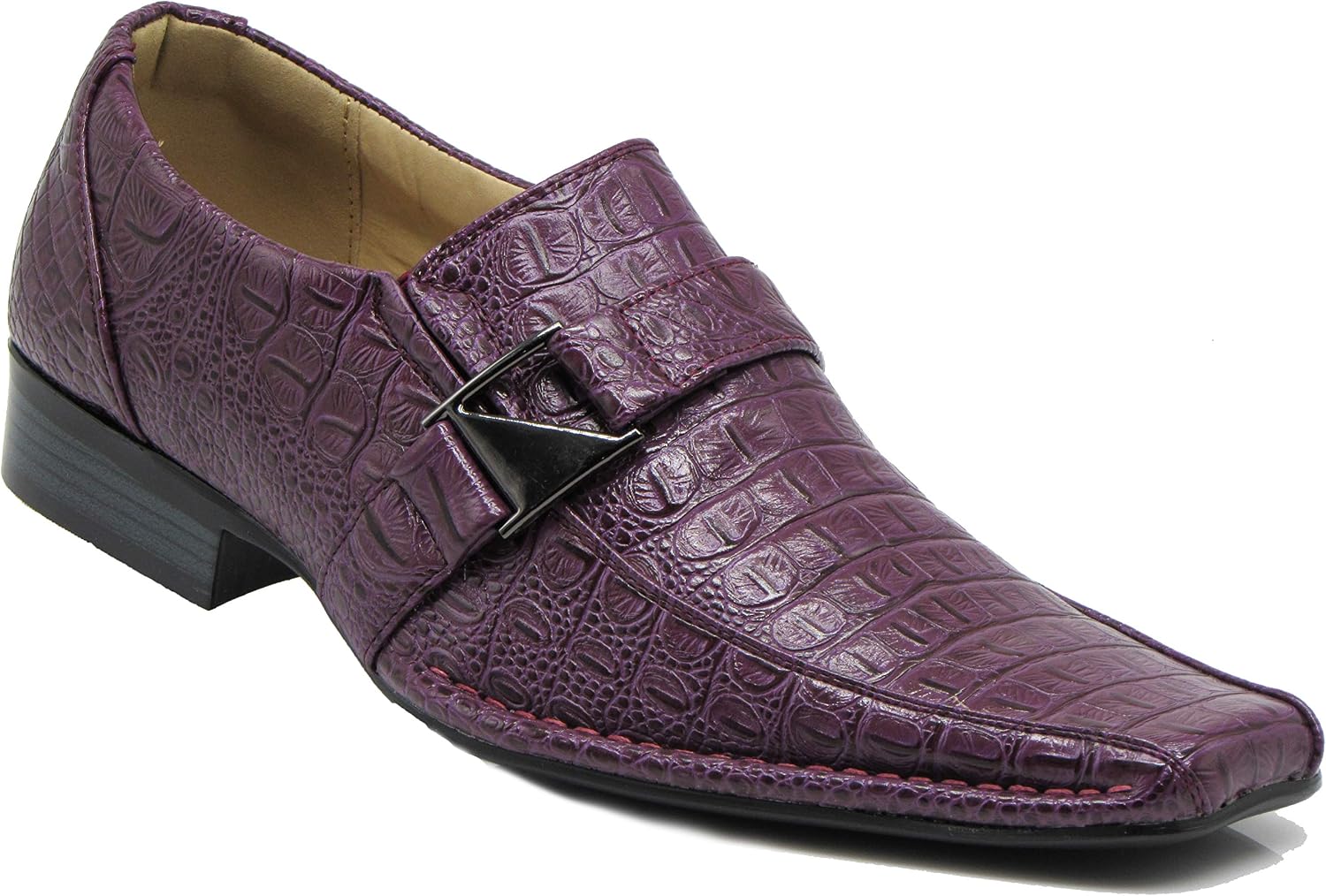 Enzo Romeo Santcro Men's Dress Crocodile Print Loafers Elastic Slip on with Buckle Fashion Shoes Runs Half Size Big