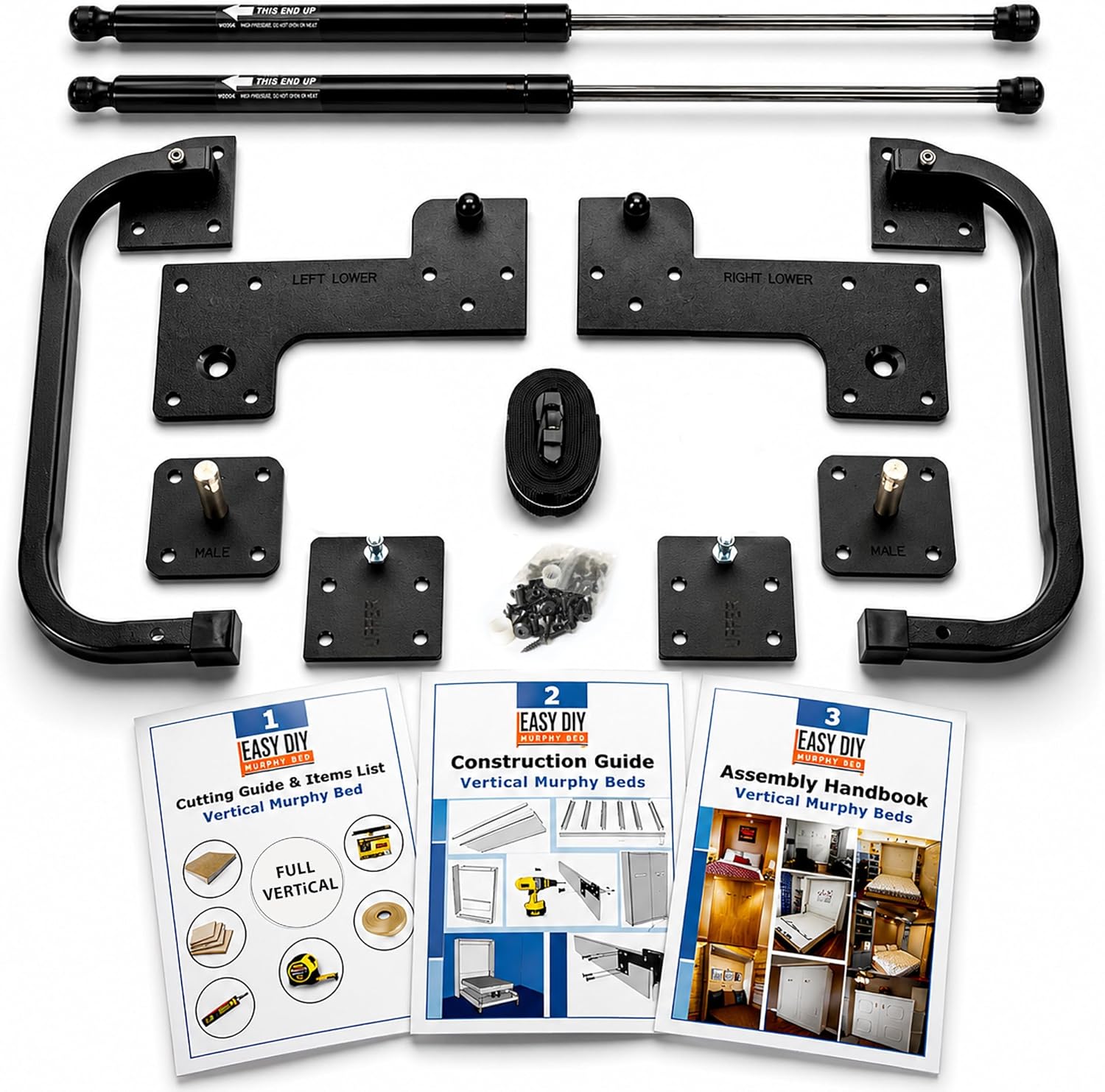 Queen Size Murphy Bed Hardware Kit — Vertical Wall Bed Frame | DIY Murphy Bed Kit with Gas Pistons + 3 Step-by-Step Guides | Made in North America | Hideaway Bed Mechanism