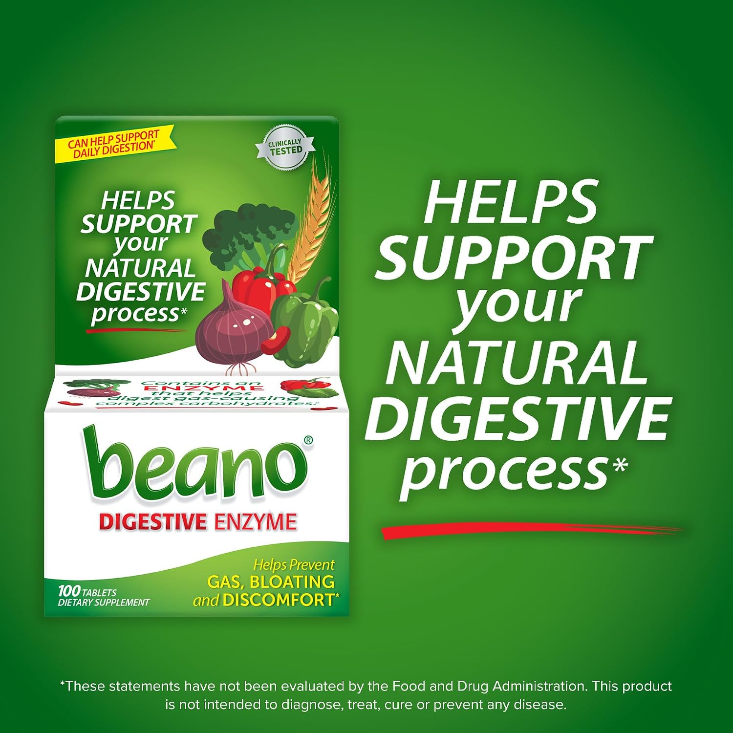 Beano Digestive Enzyme, Helps Prevent Gas & Bloating, 100 Tablets