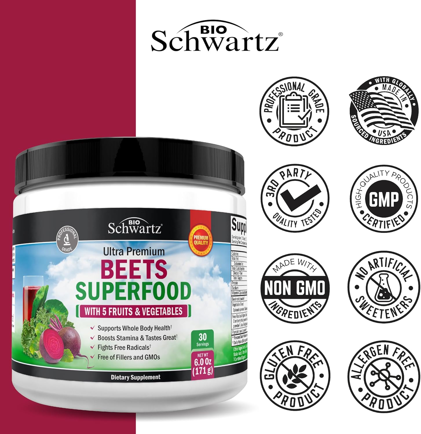 Beet Root Powder - Beets Superfood Supplement with Vitamin C - 30 Servings
