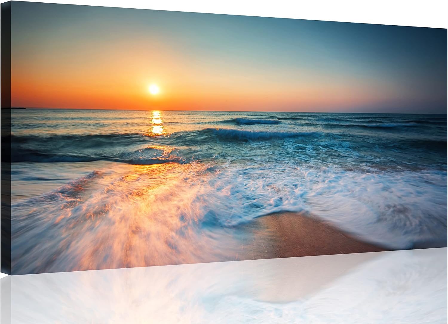 TutuBeer 3 Panel Beach Canvas Wall Art for Home Decor Blue Sea Sunset White Beach Painting the Picture Print on Canvas Seascape the Pictures for Home Decor Decoration,Ready to Hang