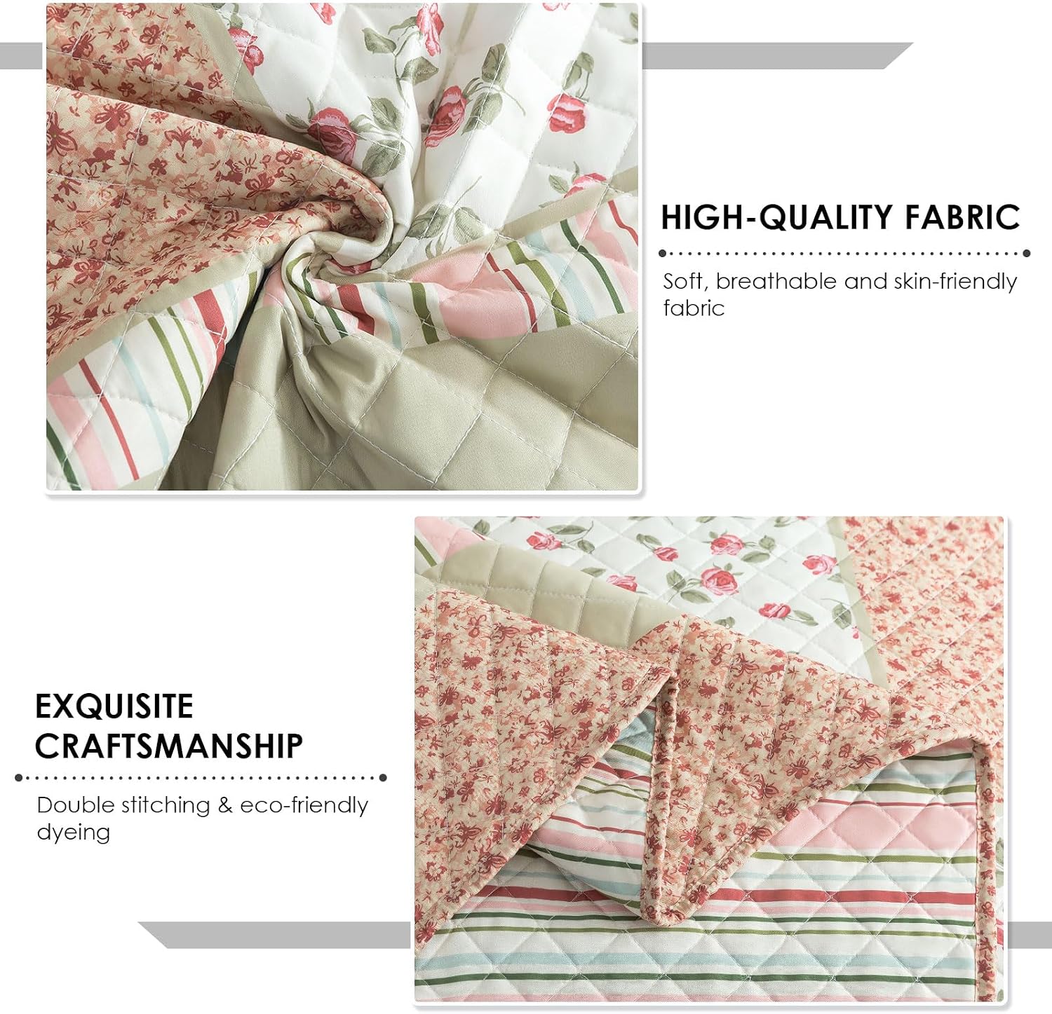Travan Queen Quilt Set 3-Piece Bedspread Quilted Oversized Lightweight Microfiber Coverlet Set with Shams Violet Purple Floral Pattern Quilted
