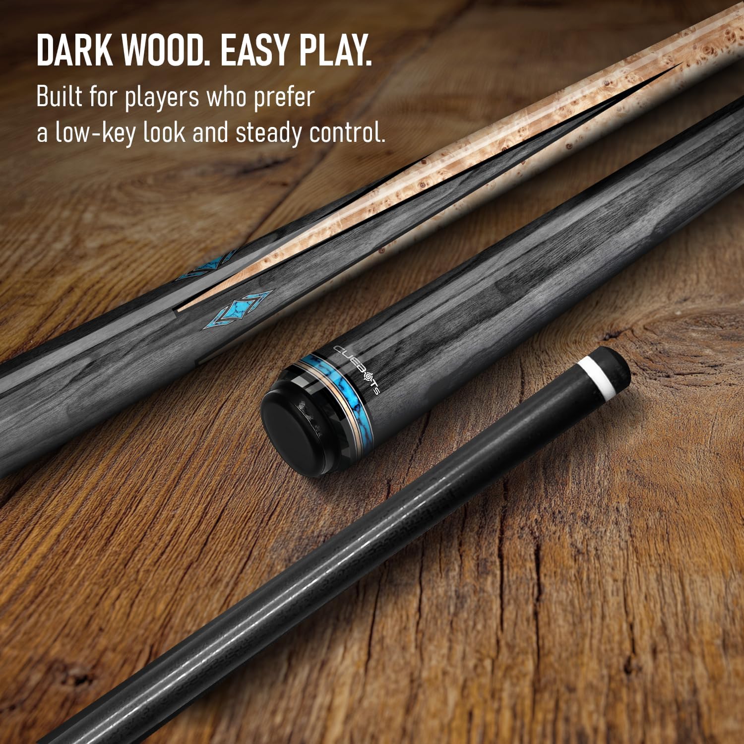 CUEBOTS Glass Fiber Cue, Glass Fiber House Cue Stick, Club Cue, Cue for Beginners, Durable Uni-QR, 3/8-10, 5/16-18 Joint, Long Lasting Glassfiber Shaft, 7-Layer Microfiber Tip