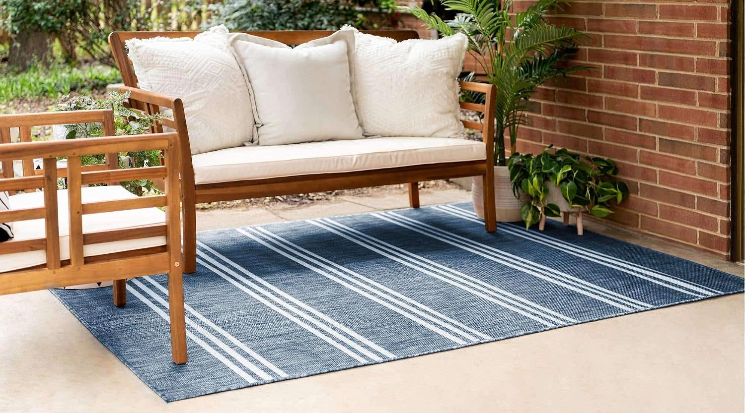 Unique Loom Outdoor Collection Area Rug - Anguilla (9' x 12' Rectangle, Blue/ Ivory)