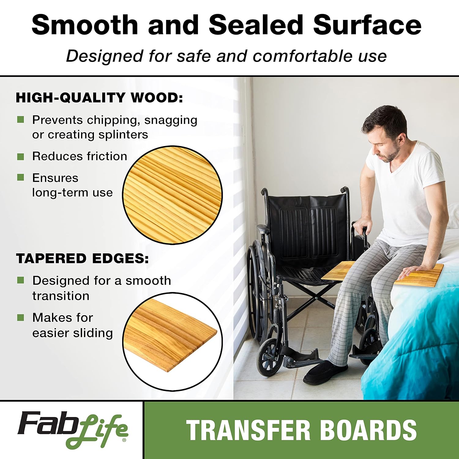 Generic 50-3000 FabLife Deluxe Hardwood Transfer Board for Easy Patient Transfer, 8" x 24"