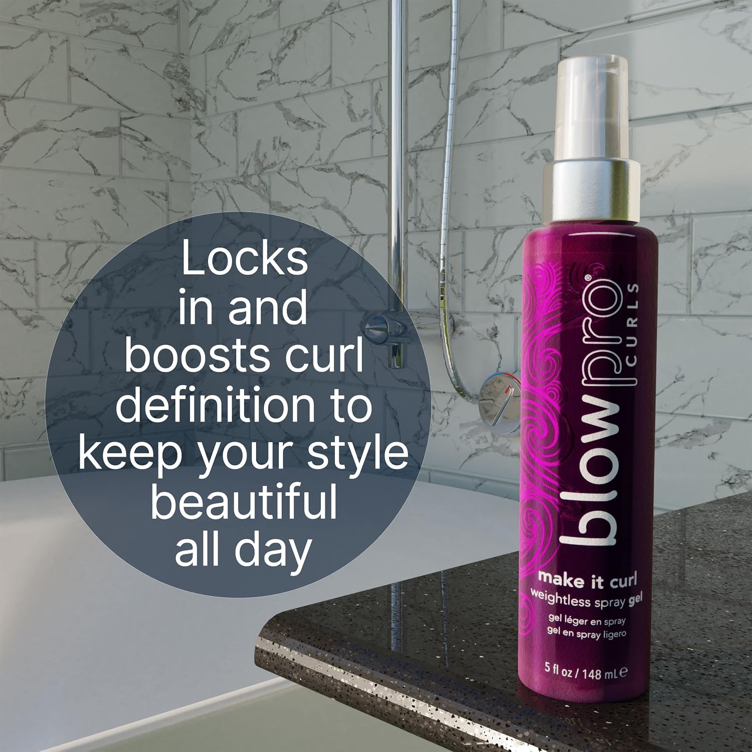 blowpro Make It Curl Weightless Spray Gel 5oz, Boost & Locks in Curl Definition, Flexible Finish, All Day Beautiful Hold, Travel-Friendly Bottle