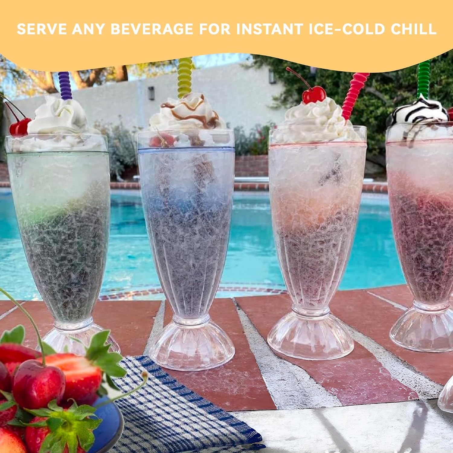Lily's Home Freezer Beer Mugs - Set of 4 Freezable Gel-Filled 16 oz BPA-Free Acrylic Frozen Mugs for Outdoor Entertaining and Gifting