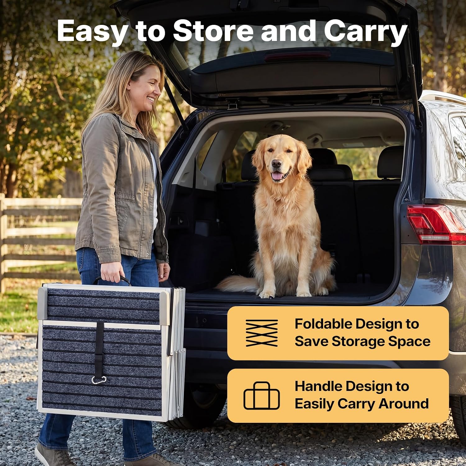 Veehoo Folding Dog Steps Large for Car Truck SUV, Dogs Car Stairs 20" Wide | 4 Steps Foldable Pet Step Aluminum Dog Stairs for Injured Senior Dogs Heavy Duty Pet Ramp Ladder Non Slip, up to 170lbs