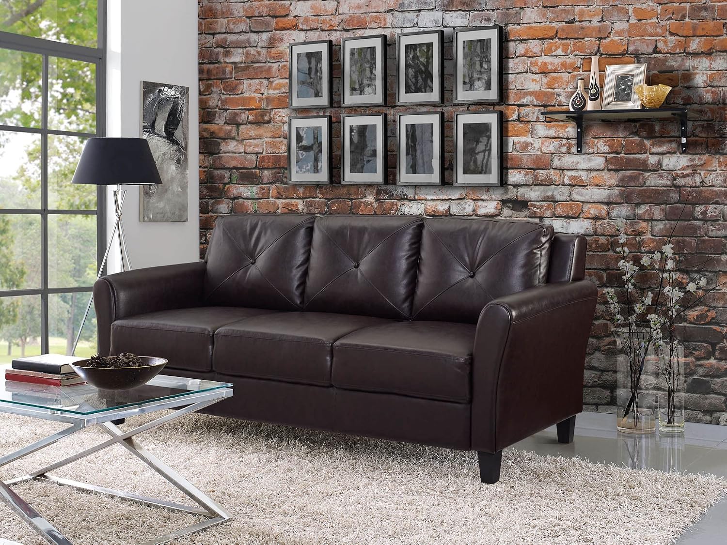 Studio Living Harrington 57.9" Loveseat, Transitional Modern, Pocket Coil Comfort, Easy Assembly, Microfiber Fabric, Dark Grey
