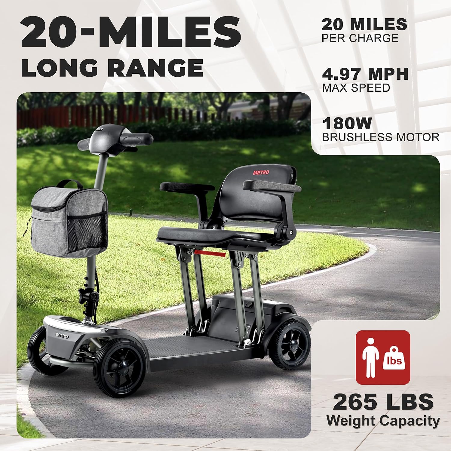 MetroMobility 15-25Miles 330lbs Electric Mobility Scooters for Seniors Blue