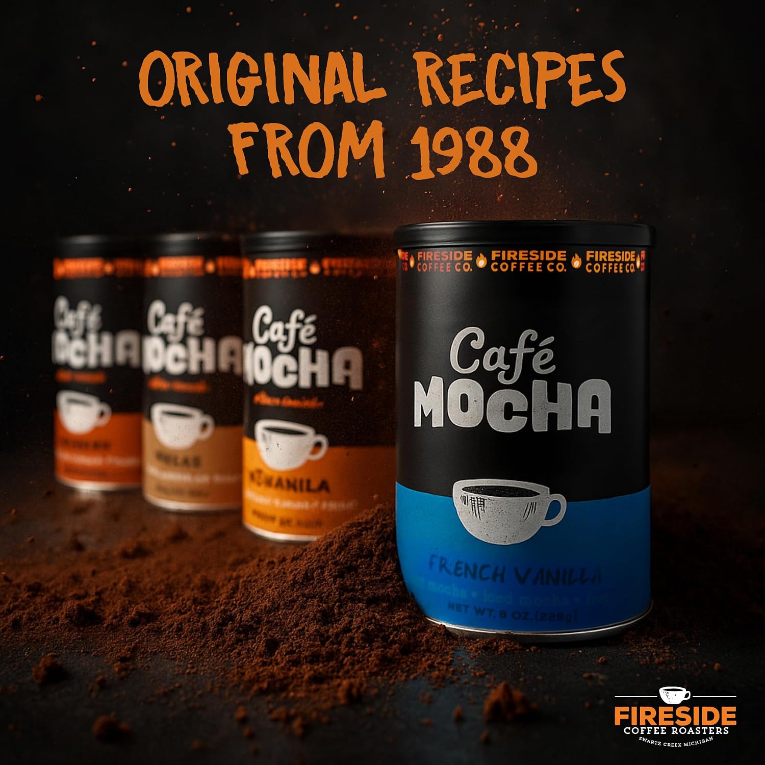 Fireside Coffee Irish Cream Cafe Mocha - Premium Instant Coffee Chocolate Blend - Versatile Caffeinated Drink Mix for Hot, Iced, Milkshake, and Mocha Frappe Mix, Only Add Water and Enjoy, 8 Ounces