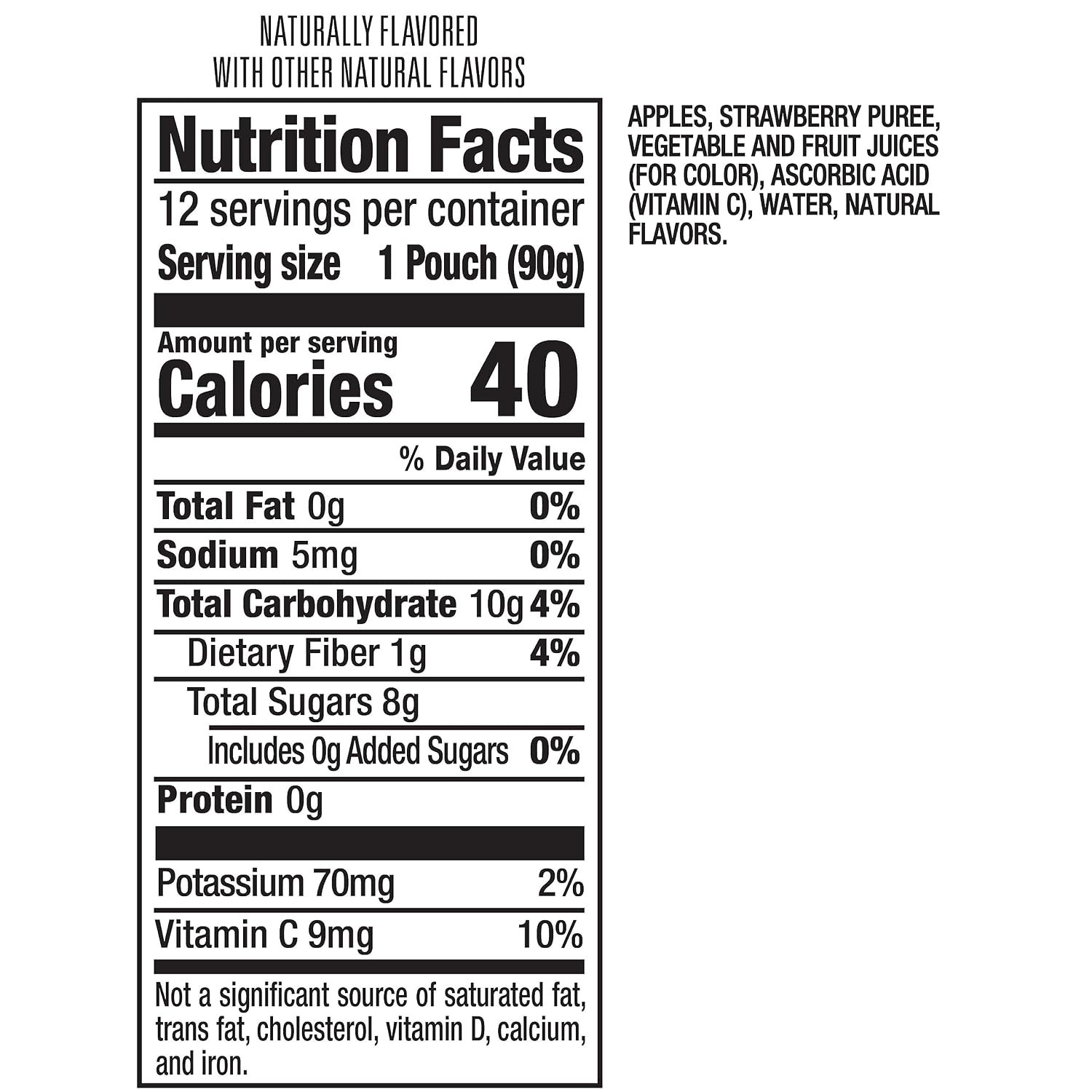 Mott's No Sugar Added Strawberry Applesauce, 3.2 Oz Clear Pouches, 48 Count (4 Packs Of 12), Good Source Of Vitamin C, No Artificial Flavors
