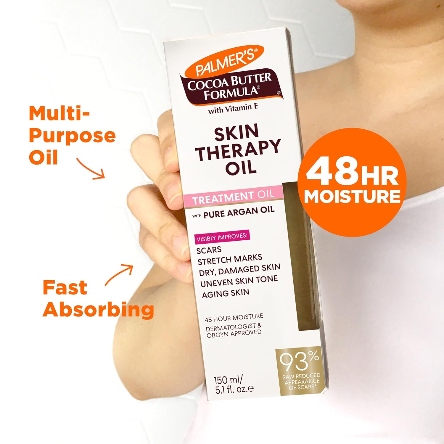 Palmer's Skin Therapy Body Oil, Moisturizing Cocoa Butter Formula (5.1 Oz) | Deep Body Moisturizer for Dry, Damaged Skin with Vitamin E & Pure Argan Oil, Helps Imrove Appearance of Scars, Stretch Marks