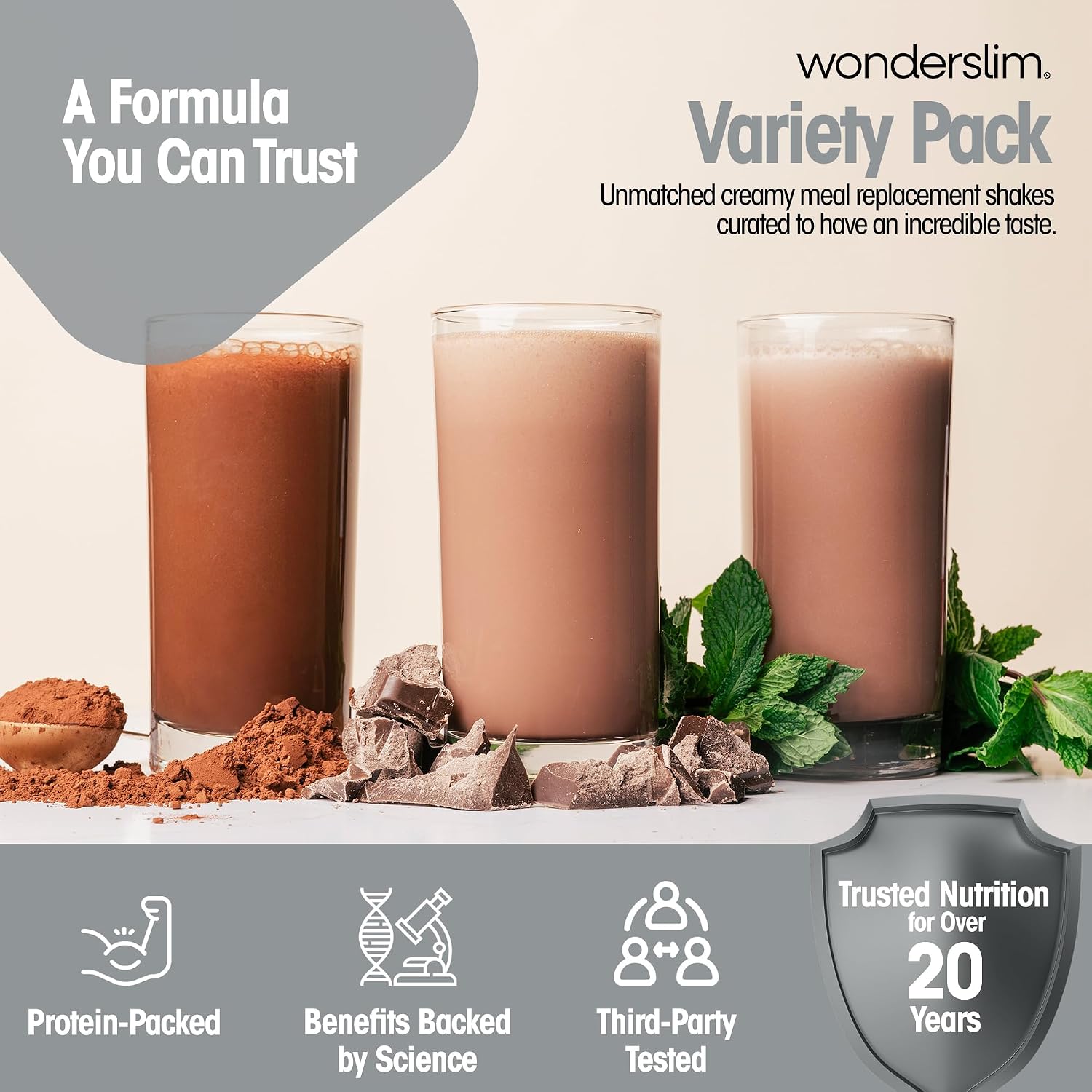 WonderSlim Protein Meal Replacement Shake – 15g Protein, 24 Vitamins & Minerals, Low Carb, Low Calorie, Gluten Free – Meal Replacement Drink for Weight Management, 7 Count Packets (Dark Cocoa Cream)