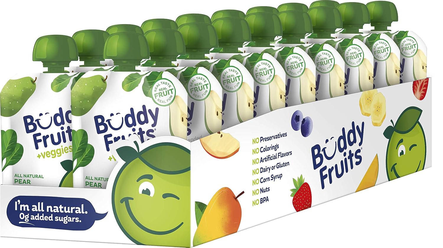 Buddy Fruits Snacks To Go Multifruit Unsweetened Applesauce 3.2oz Pouch (18pk) Gluten-Nut-Dairy-Preservatives-BPA Free, Non GMO, Kosher