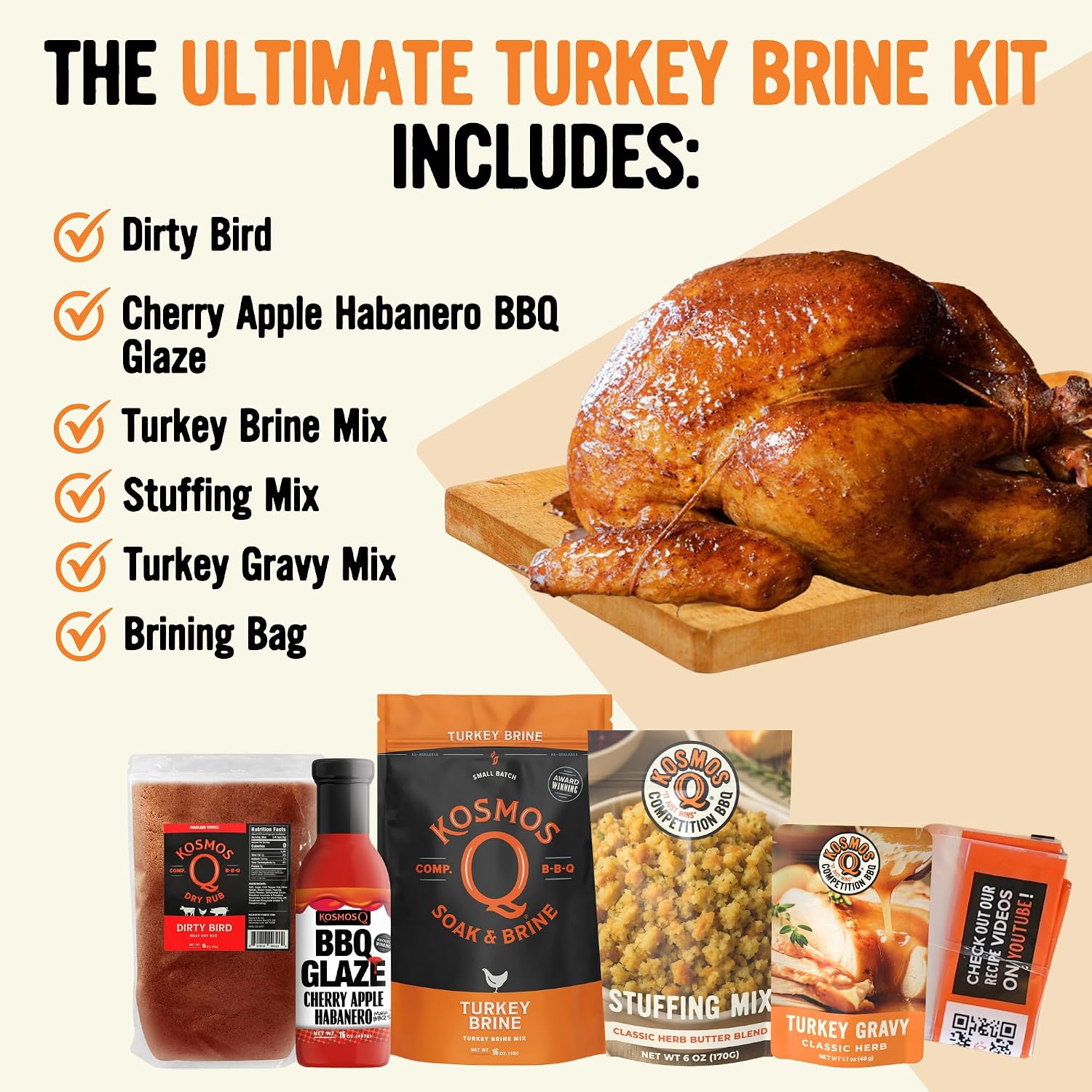 Kosmos Q Chicken Brine Soak, Brown Sugar & Worcestershire Spice Mix For Whole Bird, Breasts, Tenderloins, Grilling, Roasting, Smoking, Locks In Moisture, Savory Flavor, Easy Mix Directions, 16 Oz Bag