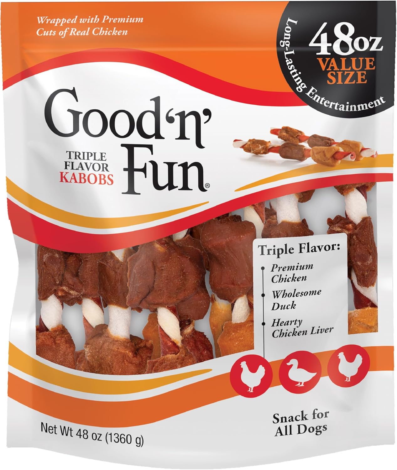 Good 'n' Fun Kabobs Long-Lasting Dog Treat Made With Real Protein, 18 Count | Premium Chicken, Pork and Beef Hide Chew, Supports Dental Health and Mental Stimulation, For Adult Dogs